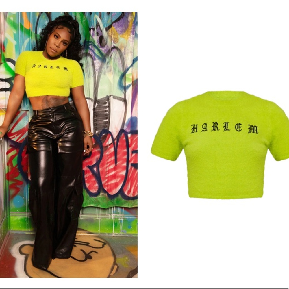 Lime Harlem Fluffy Knitted Crop Top